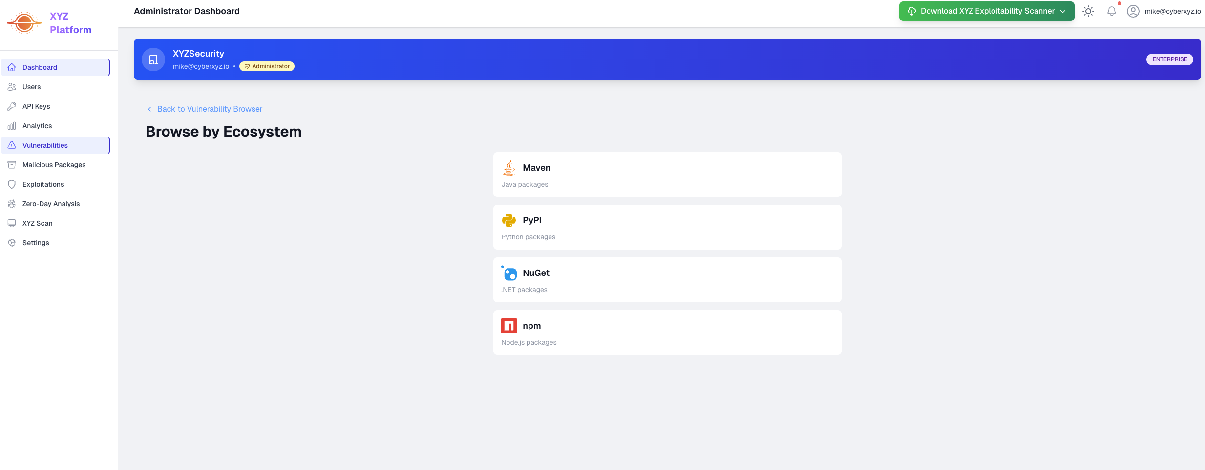 XYZ Platform Screenshot